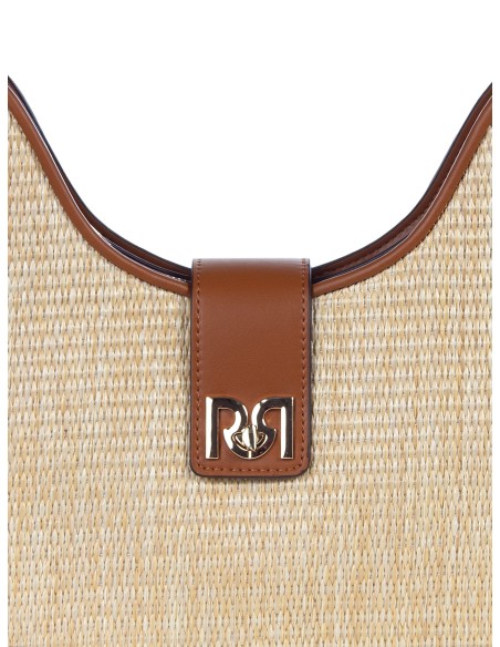 Bolsa de Ombro Grande em Pele Sintética com Entrelaçado Efeito Palha e Alça Regulável Removível Rinascimento