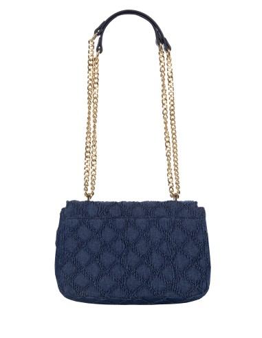 Mala de ombro em denim acolchoado com losangos e alça de corrente ajustável Rinascimento