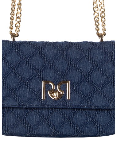 Mala De Ombro Em Denim Acolchoado Em Losangos Com Alça De Corrente Regulável Rinascimento