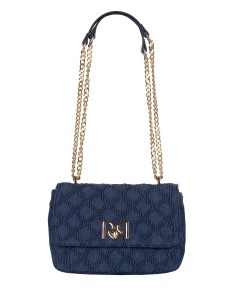 Mala A Ombro Em Denim Matelassado Com Padrão De Losangos E Alça De Corrente Ajustável Rinascimento