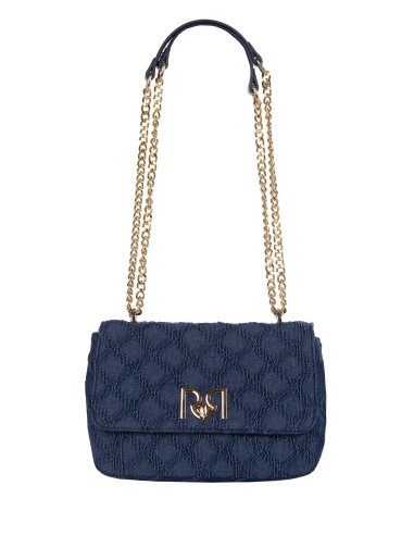 Mala A Ombro Em Denim Matelassado Com Padrão De Losangos E Alça De Corrente Ajustável Rinascimento