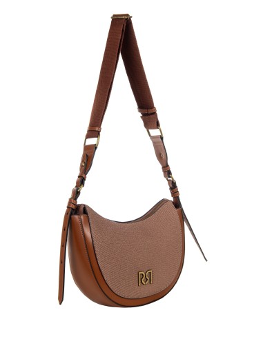 Bolsa a Tiracolo Meia-Lua em Lona com Acabamentos em Pele Sintética Rinascimento