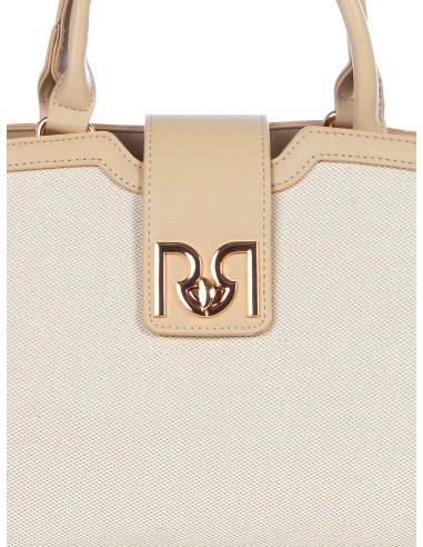 Bolsa de Mão em Lona com Contornos em Pele Sintética e Alça Ajustável Removível Rinascimento