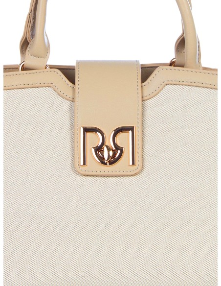 Bolsa de Mão em Lona com Contornos em Pele Sintética e Alça Ajustável Removível Rinascimento