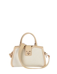 Mala de mão em tela com contornos em pele sintética e alça ajustável e removível Rinascimento