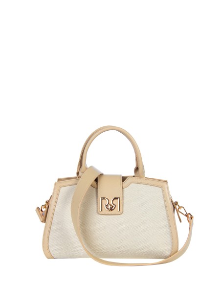 Mala de mão em tela com contornos em pele sintética e alça ajustável e removível Rinascimento