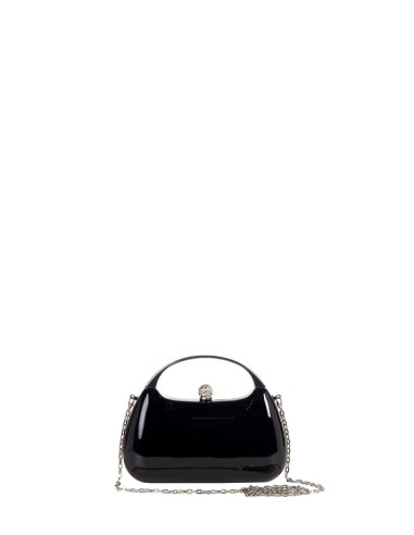 Pochette mini rígida em verniz brilhante com pega em metal e alça interior em corrente Rinascimento