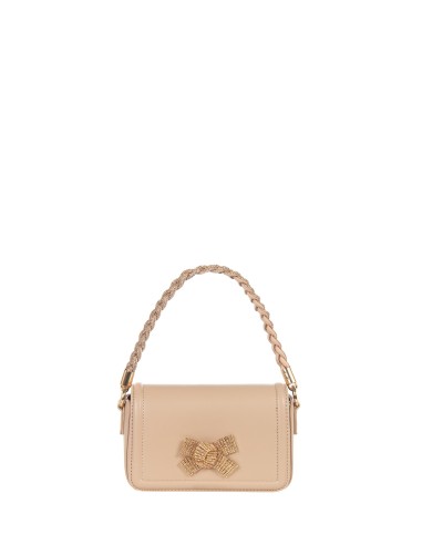 Mala de mão em pele sintética com pega e laço em strass e alça removível Rinascimento