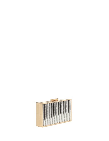 Clutch rígida metálica às riscas em strass com alça de corrente interna Rinascimento