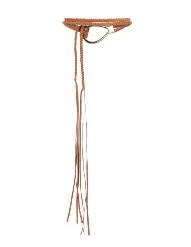 Cinto em Pele Sintética Trançada com Fivela em Gota e Franjas Longas Rinascimento