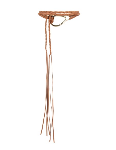 Cinto em Pele Sintética Trançada com Fivela em Gota e Franjas Longas Rinascimento