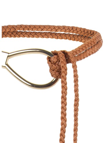 Cintura em pele sintética trançada com fivela em forma de gota e franjas longas Rinascimento