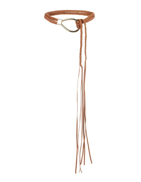 Cinto em Pele Sintética Trançado com Fivela em Forma de Gota e Franjas Longas Rinascimento