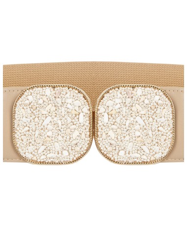 Cinto elástico com maxi fivela joia quadrada e micro-pedras Rinascimento