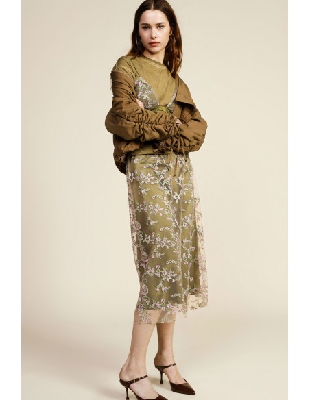 Saia midi com bordado floral transparente Dixie