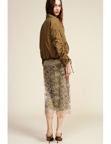 Saia Midi con Bordado Floral Transparente Dixie