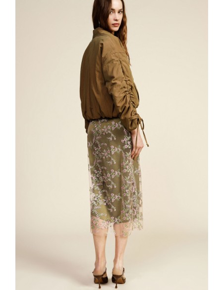 Saia Midi con Bordado Floral Transparente Dixie