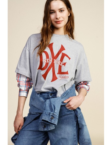 T-Shirt de manga longa com estampa New York e detalhes em xadrez Dixie