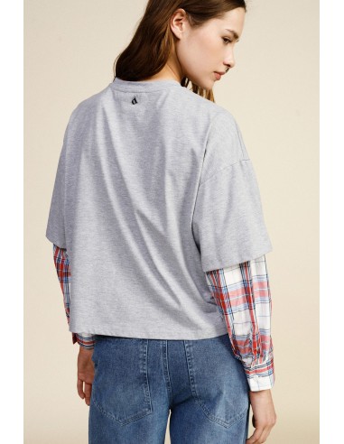 T-shirt de manga longa com estampa New York e detalhes em xadrez Dixie