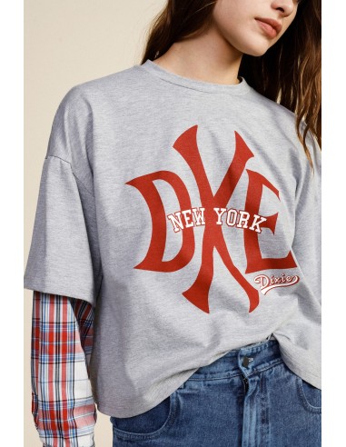 T-shirt de manga comprida com estampa New York e detalhes em xadrez Dixie