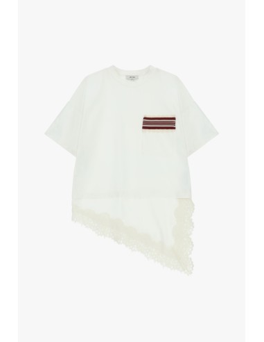 T-shirt mangas curtas, bolsinho e borda em renda Dixie
