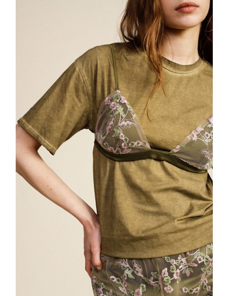 T-shirt de mangas curtas com detalhes bordados Dixie