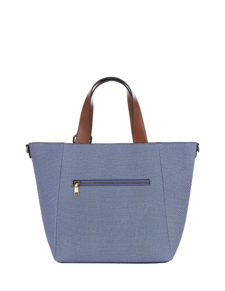 Maxi Shopper In Tela Con Rifiniture In Similpelle E Tracolla Regola...