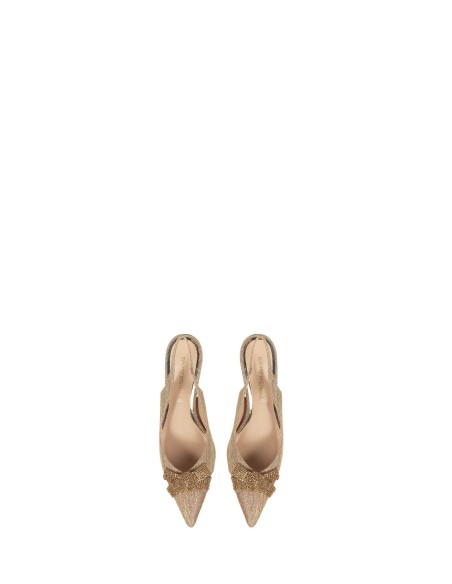 Décolleté slingback em lamé com efeito glitter, salto kitten e laço em strass Rinascimento
