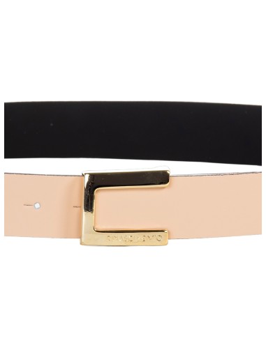 Cinto Fino Rígido em Couro com Fivela Quadrada e Logótipo Rinascimento