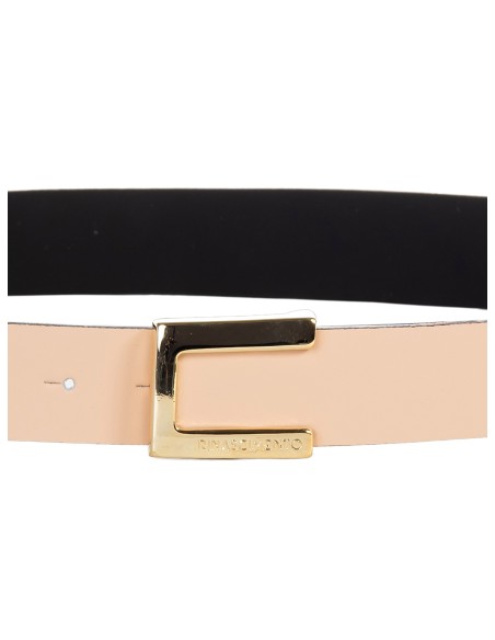 Cinto Fino Rígido em Couro com Fivela Quadrada e Logótipo Rinascimento