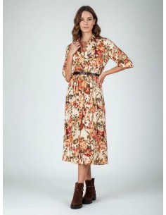 Vestido Longo Chemisier Em Viscose Com Estampado Floral E Cinto Em Pele Sintética A Condizer Rinascimento - Vestiti Firmati Life