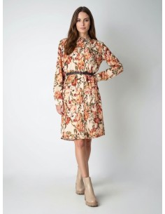 Vestido Curto Chemisier Em Viscose Floral Com Cinto Em Pele Sintética Combinada Rinascimento - Vestiti Firmati Life Smiles