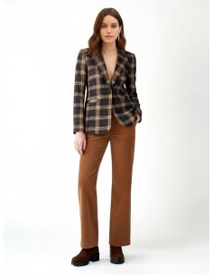 Blazer Em Tecido Jacquard Xadrez Com Detalhes Em Pele Sintética Rinascimento - Vestiti Firmati Life Smiles