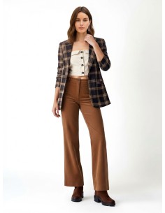 Blazer Em Tecido Jacquard Xadrez Com Detalhes Em Pele Sintética Rinascimento - Vestiti Firmati Life Smiles 2