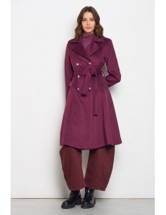 Cappotto Lungo In Velour Con Bottoni Logo E Cintura Coordinata Rina...