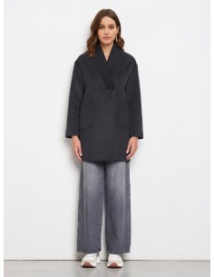 Cappotto Medio Ad Ovetto In Velour Con Scollo In Maglia Rinasciment...