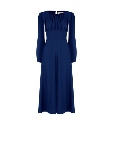 Vestido Midi em Tecido Fluido com Decote Pespontado Rinascimento