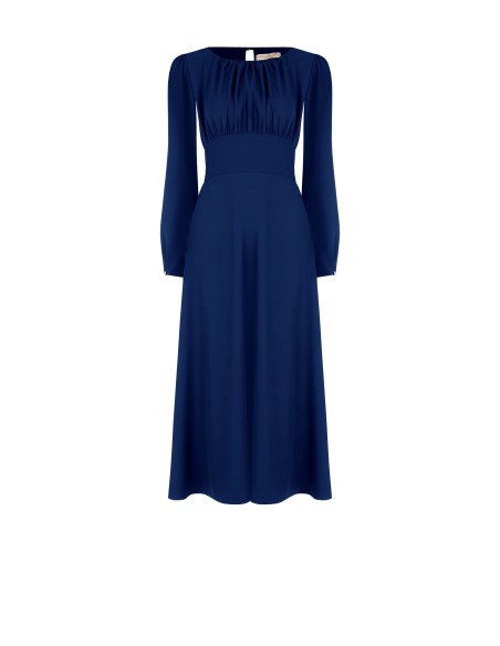 Vestido Midi em Tecido Fluido com Decote Pespontado Rinascimento