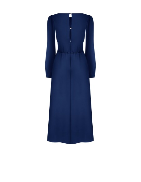 Vestido midi em tecido fluido com decote rematado a pesponto Rinascimento
