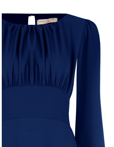 Vestido midi em tecido fluido com decote rematado com pesponto Rinascimento