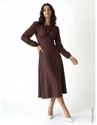 Vestido midi em tecido fluido com decote rematado a pesponto Rinascimento