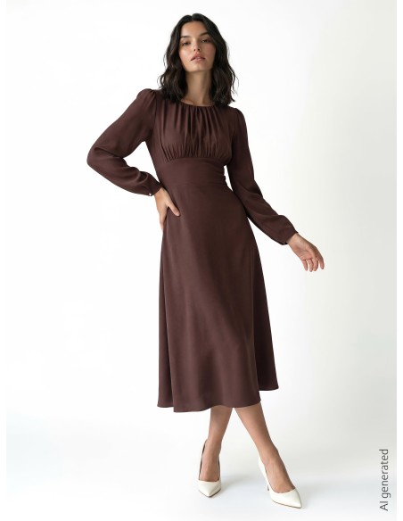 Abito Midi In Tessuto Fluido Con Scollo Impuntato Rinascimento - Ve...