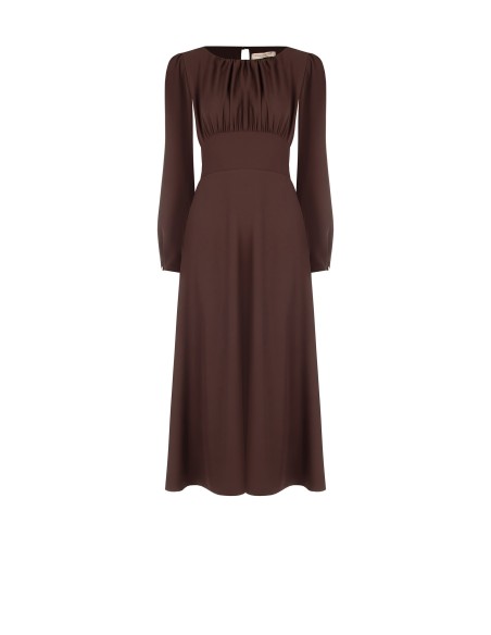Vestido midi em tecido fluido com decote rematado por pespontos Rinascimento
