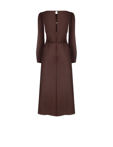 Vestido Midi em Tecido Fluido com Decote Rematado a Pesponto Rinascimento
