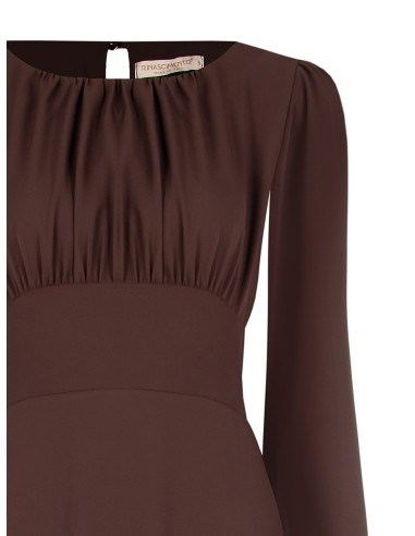Vestido midi em tecido fluido com decote rematado a pesponto Rinascimento