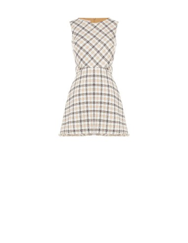 Vestido Curto Trapézio Em Tweed Com Botões Com Logótipo RR E Barra Desfiada Rinascimento