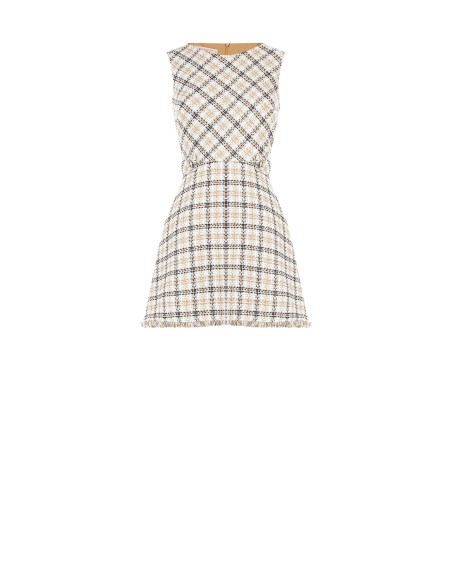 Vestido Curto Trapézio Em Tweed Com Botões Com Logótipo RR E Barra Desfiada Rinascimento