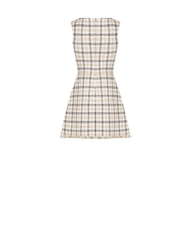 Vestido curto trapézio em tweed com botões com logótipo Rr e bainha desfiada Rinascimento