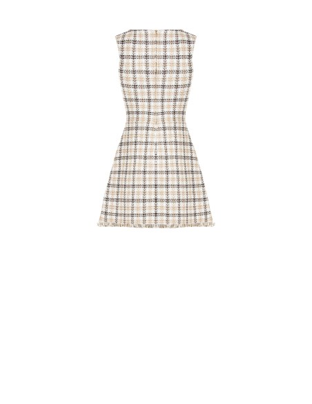 Vestido curto trapézio em tweed com botões com logótipo Rr e bainha desfiada Rinascimento