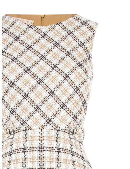 Vestido curto com corte trapézio em tweed com botões com logótipo RR e bainha desfiada Rinascimento